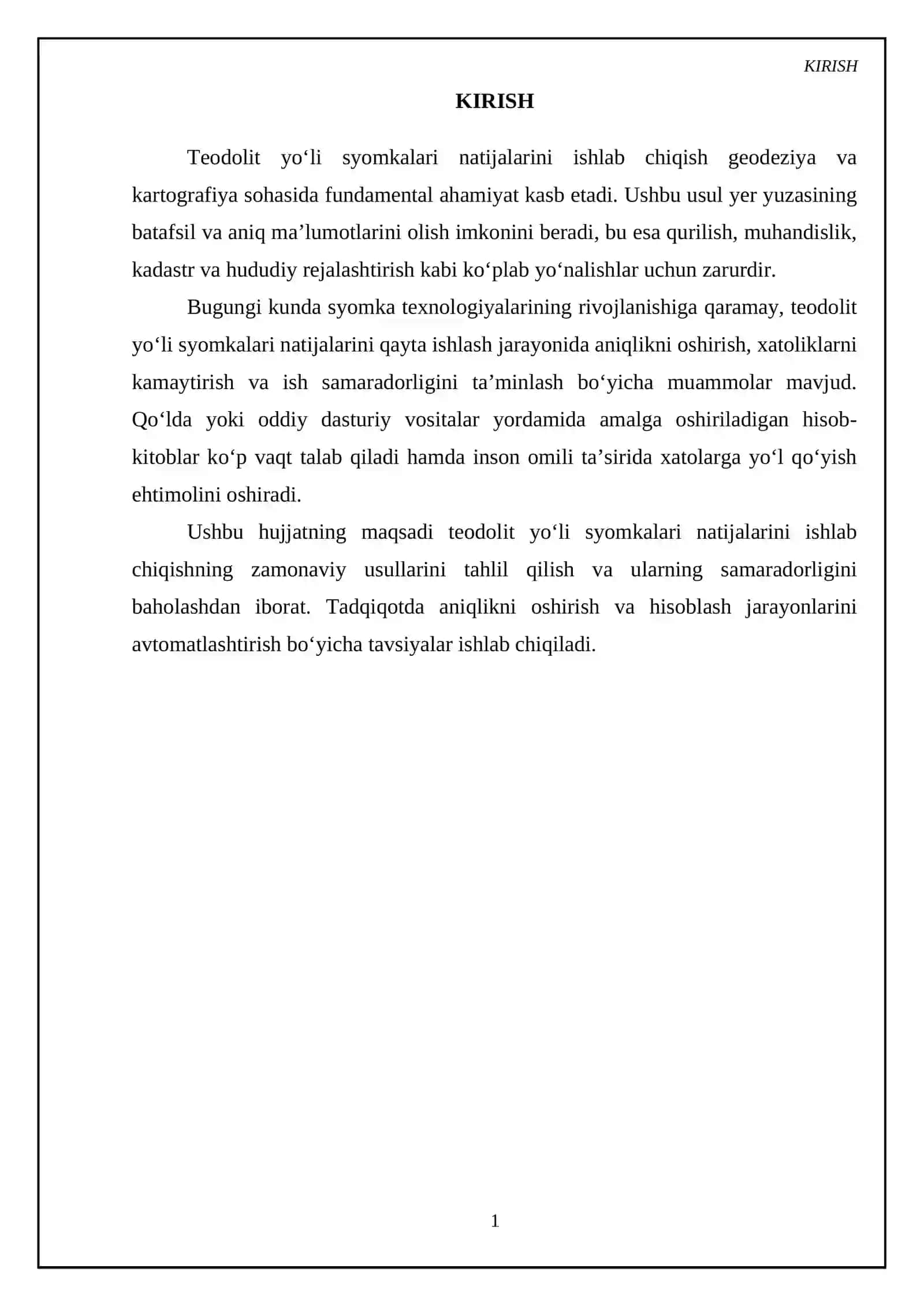 Teodalit yoʻli syomkalari natijalarini ishlab chiqish 3