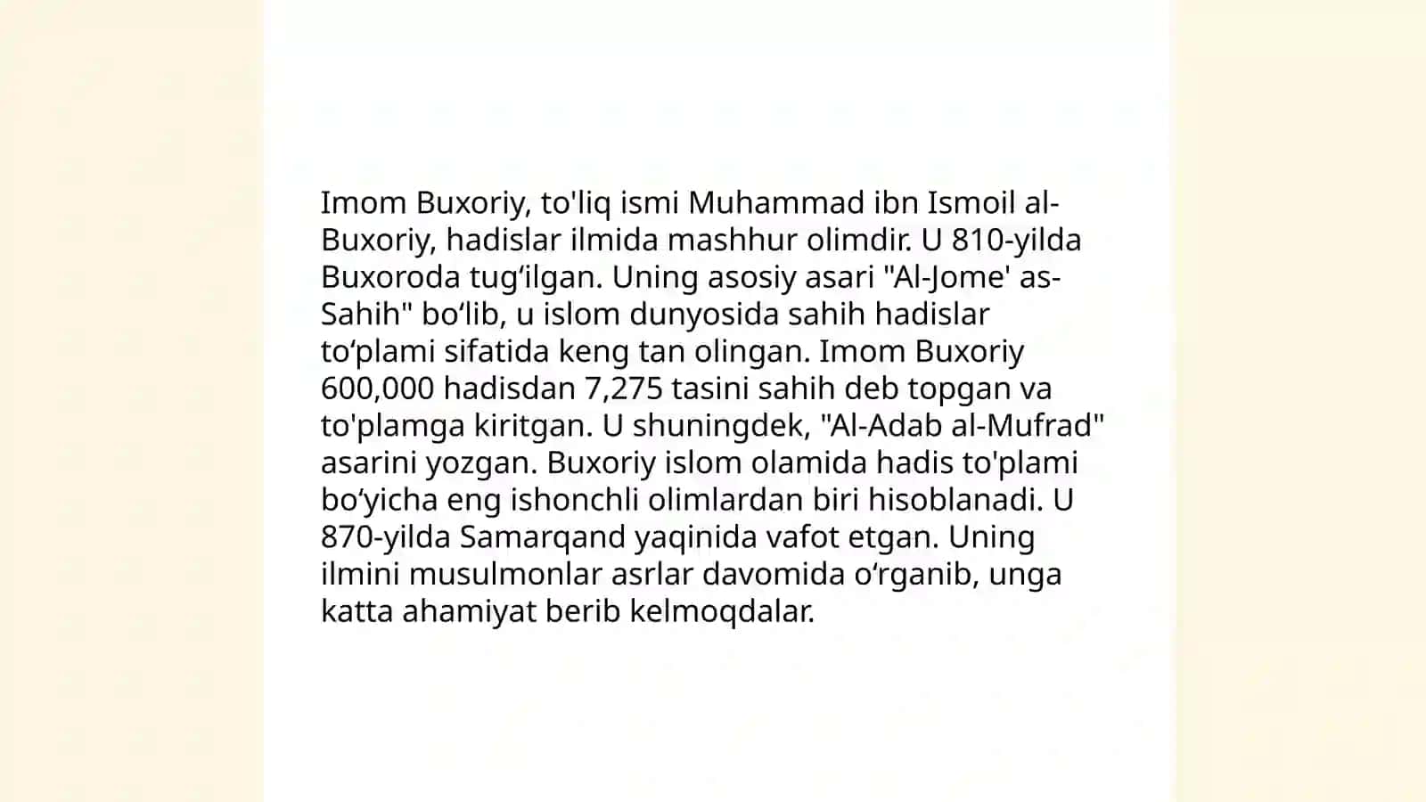 Imom Buxoriy hadislarini oʻrganishning ahamiyati 3