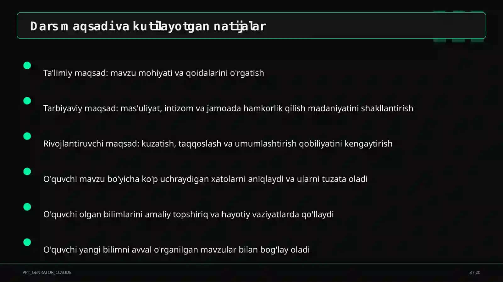 Huquq va iqtisodiyot asoslari (9– 11) — ochiq dars uchun 3