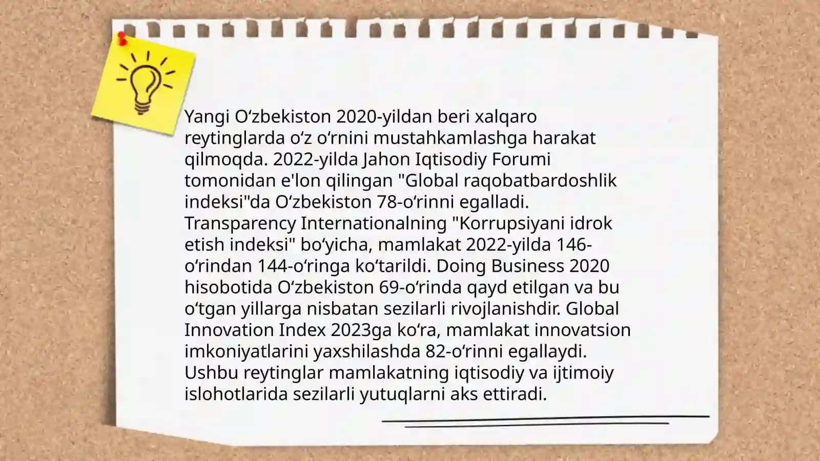Yangi O‘zbekiston ijtimoiy-siyosiy, iqtisodiy va madaniy hayotida roʻy berayotgan oʻzgarishlarning xalqaro reyting va indekslarda aks etishi 3