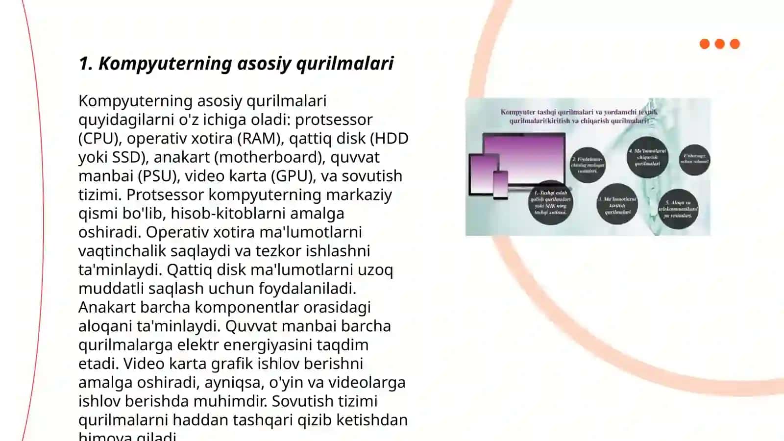 Kompyuter qurilmalari vazifalari (asosiy va qo‘shimcha qurilmalar) 3