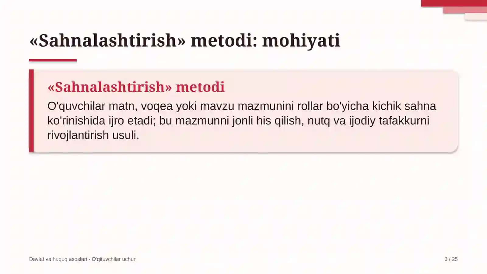 davlat va huquq asoslari darslarida sahnalashtirish metodidan foydalanish 5937 3
