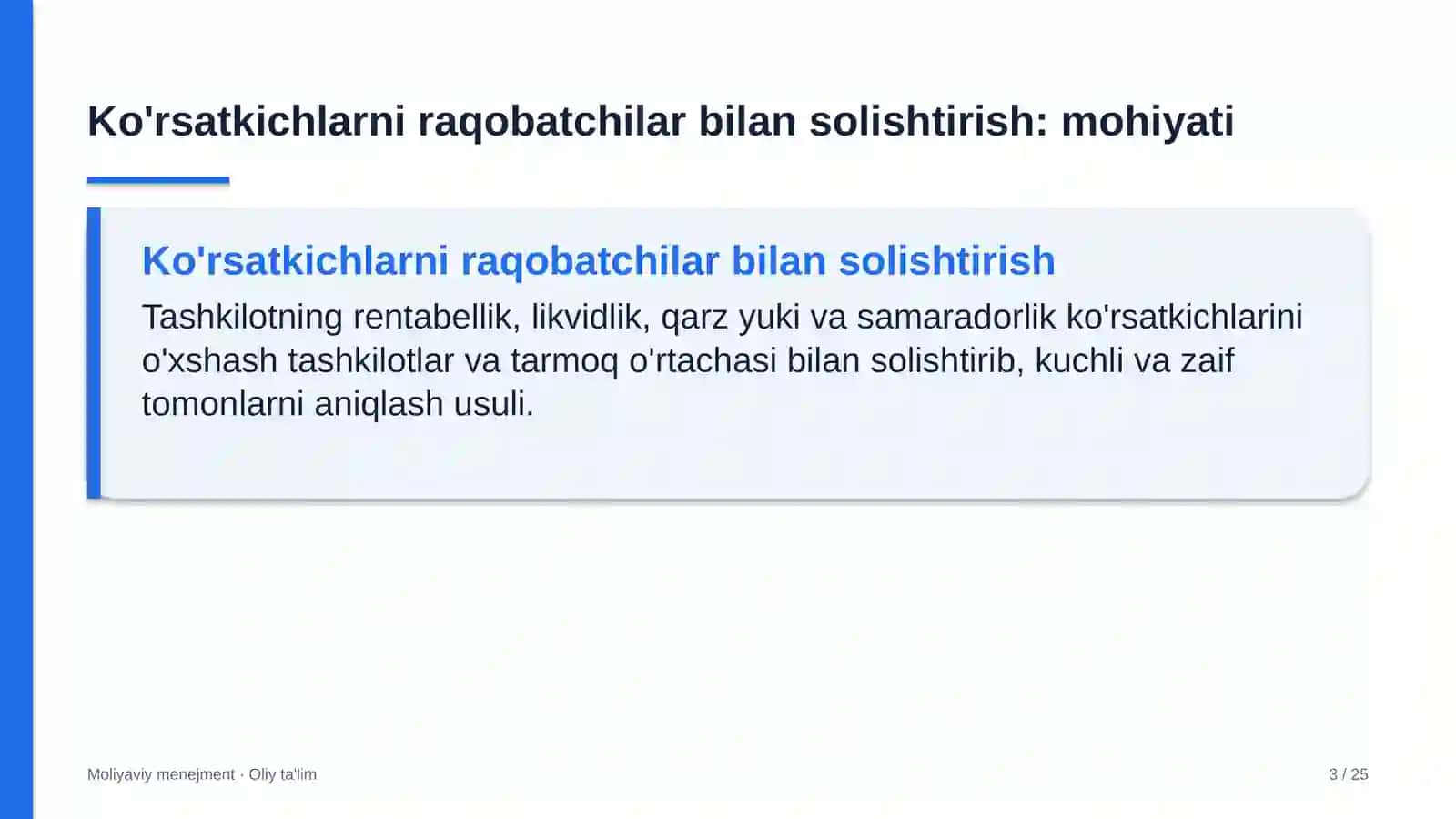 Dukkakli ekinlar yetishtirishda moliyaviy ko'rsatkichlarni raqobatchilar bilan solishtirish 3