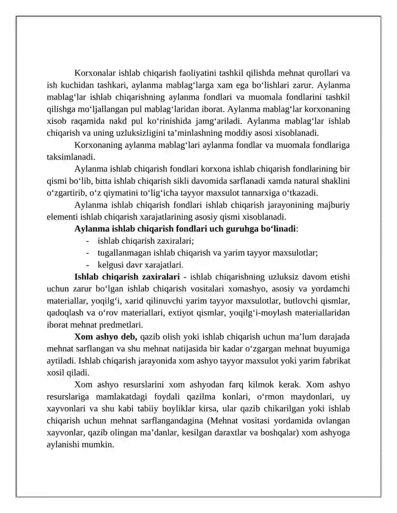 Korxonaning aylanma mablag‘lari 3