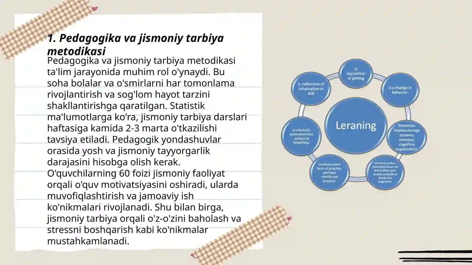 Jismoniy tarbiya metodikasining pedagogika, psixologiya va boshqa fanlar bilan bog'liqligi 3