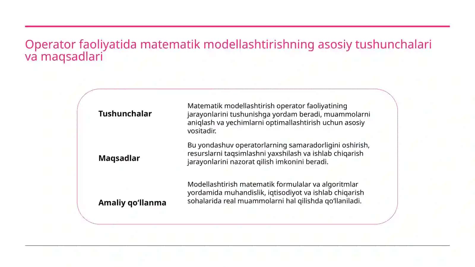 Operator foliyatida matematik modellashtirish 3