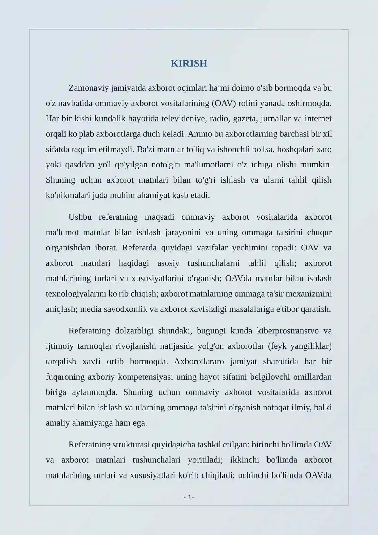 Omaviy axborot vositalarida axborot malumot matnlar bilan ishlash va uning ommaga tasirini belgilash 3