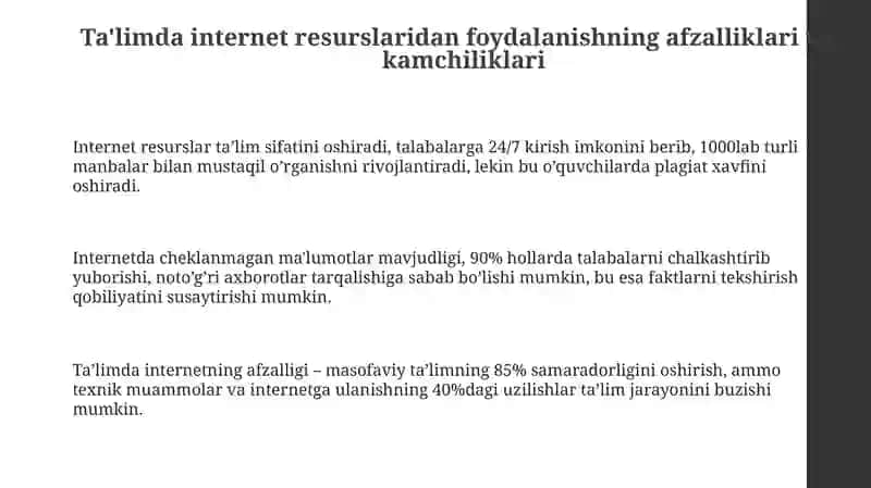 Ta'limda internet resurslaridan foydalanishning afzalliklari va kamchiliklari 3