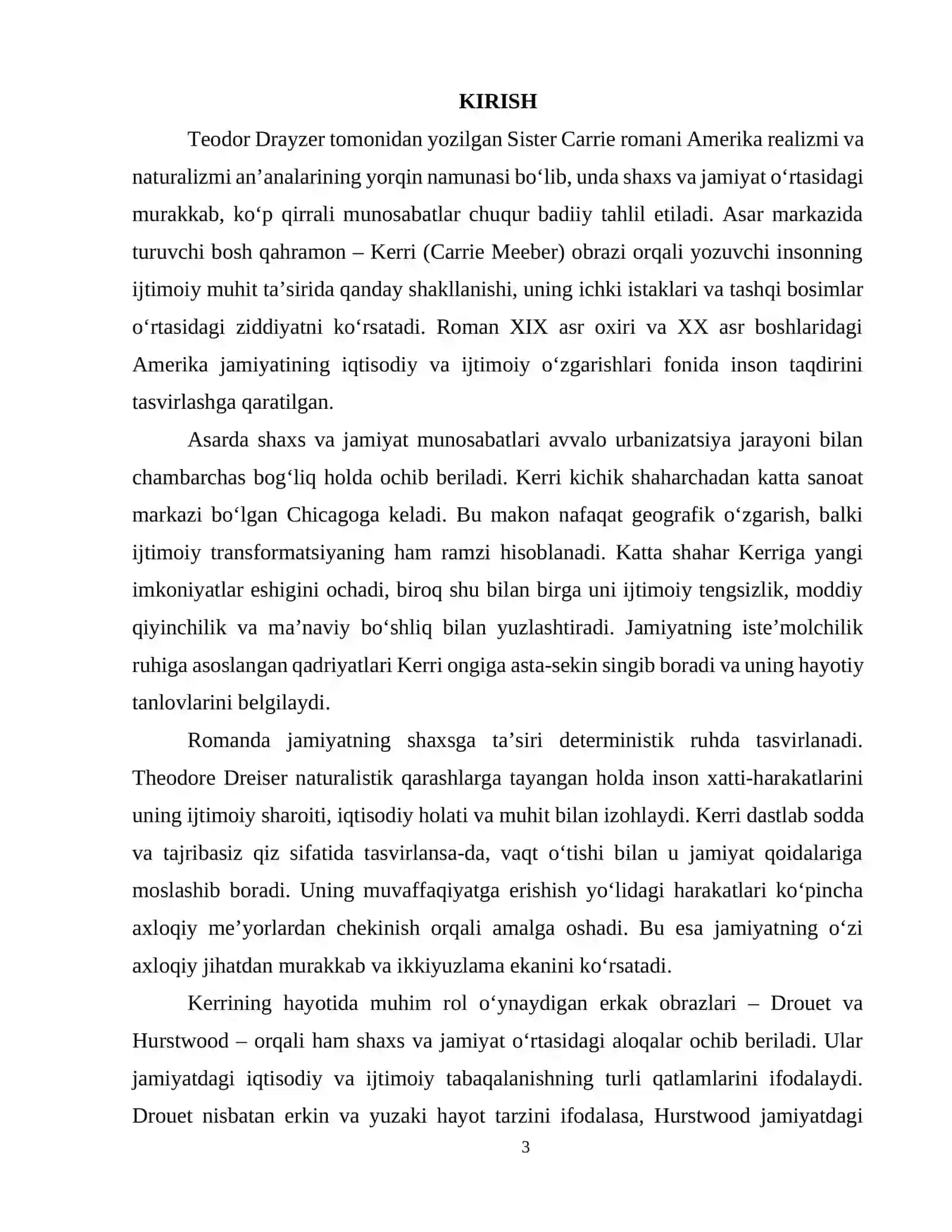 TEODOR DRAYZERNING “SISTER KERRI” ROMANIDA SHAXS VA JAMIYAT MUNOSABATLARI 3