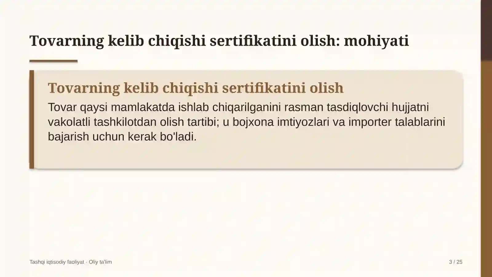 qandolatchilik fabrikalarida tovarning kelib chiqishi sertifikatini olish 9784 3