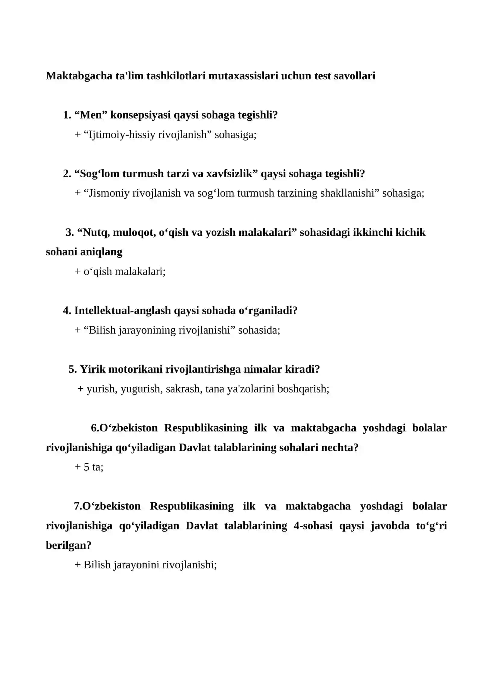 Maktabgacha ta’lim attestatsiyasi uchun 200 ta test javoblari bilan 3