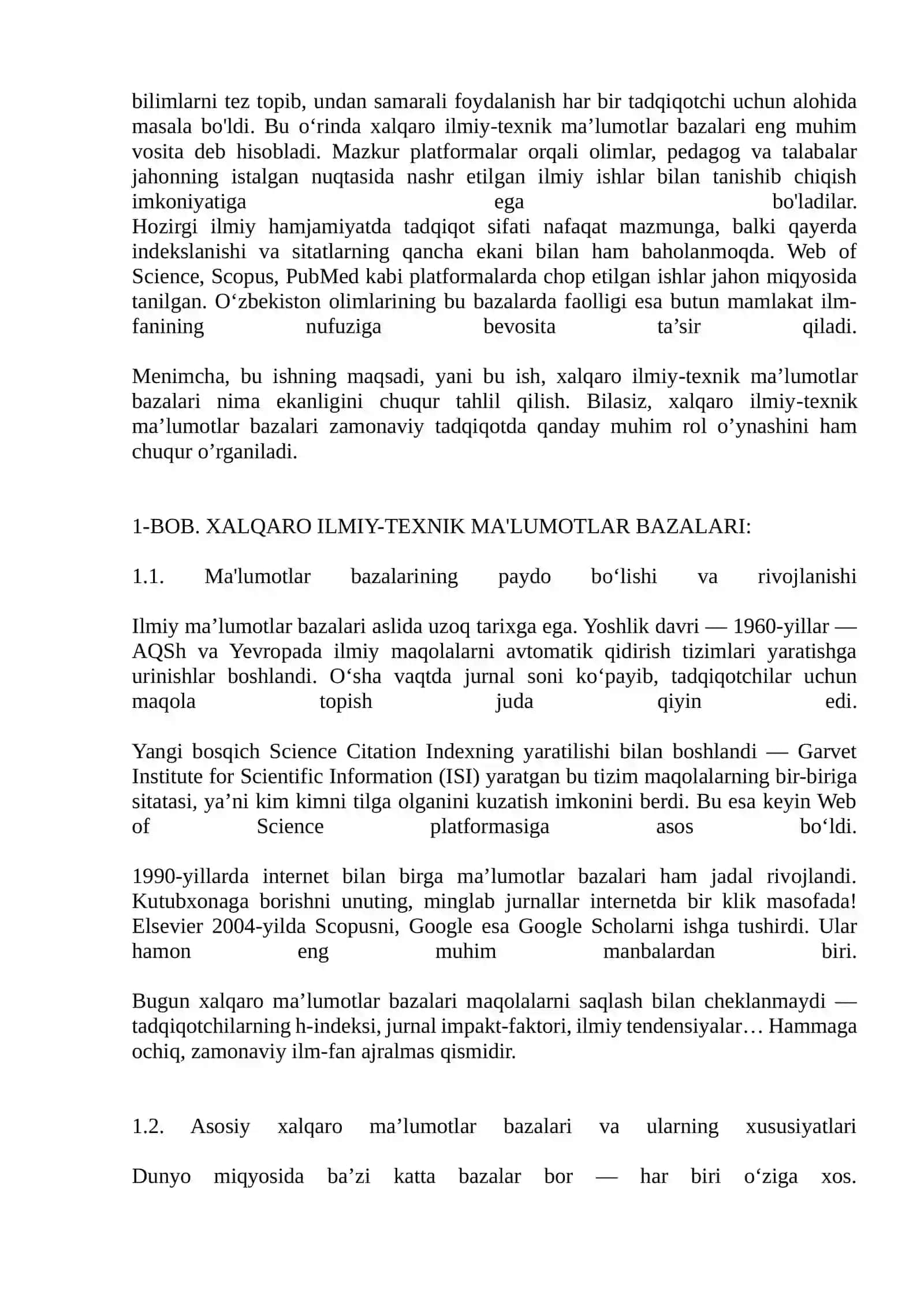 Xalqaro ilmiy-texnik ma’lumotlar bazalari va ularning zamonaviy ilmiy-tadqiqot faoliyatidagi o‘rni 3