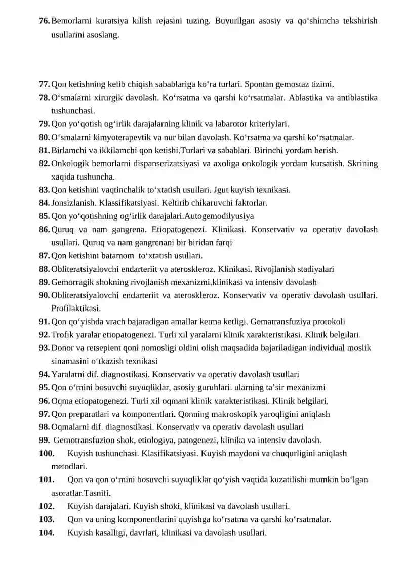 Umumiy xirurgiya fanidan 2020-2021 yil uchun yozma-og‘zaki nazorat ishi savollari 3