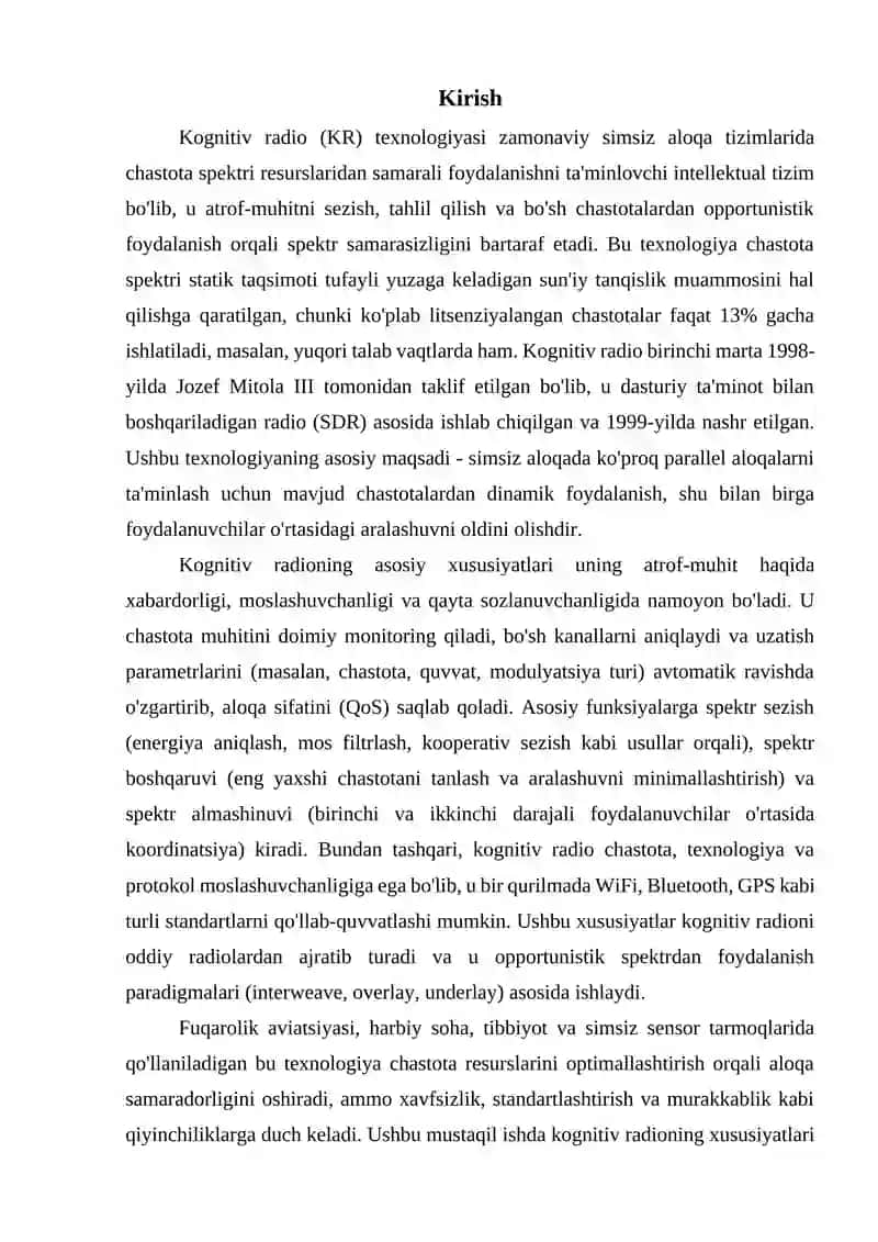 Kognetiv radio xususiyatlari . Kognitiv radio (KR) texnologiyasi 3