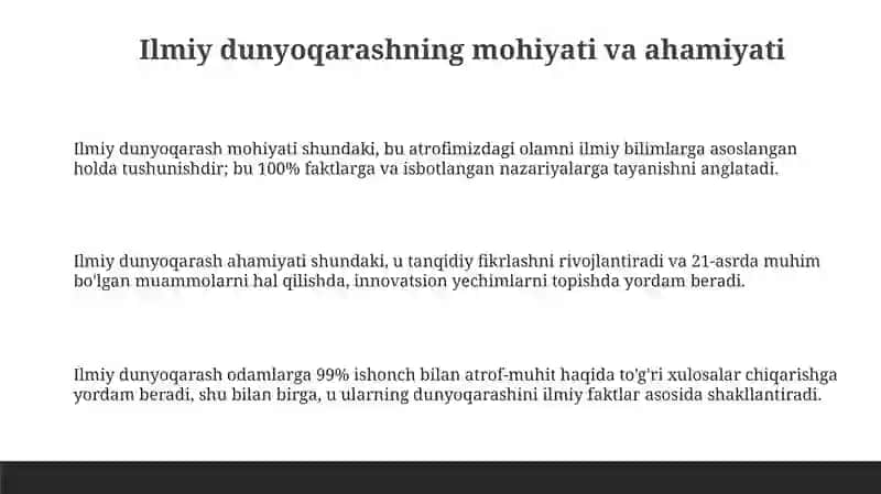 Ilmiy Dunyoqarashning Shahsiy O'rganish 3
