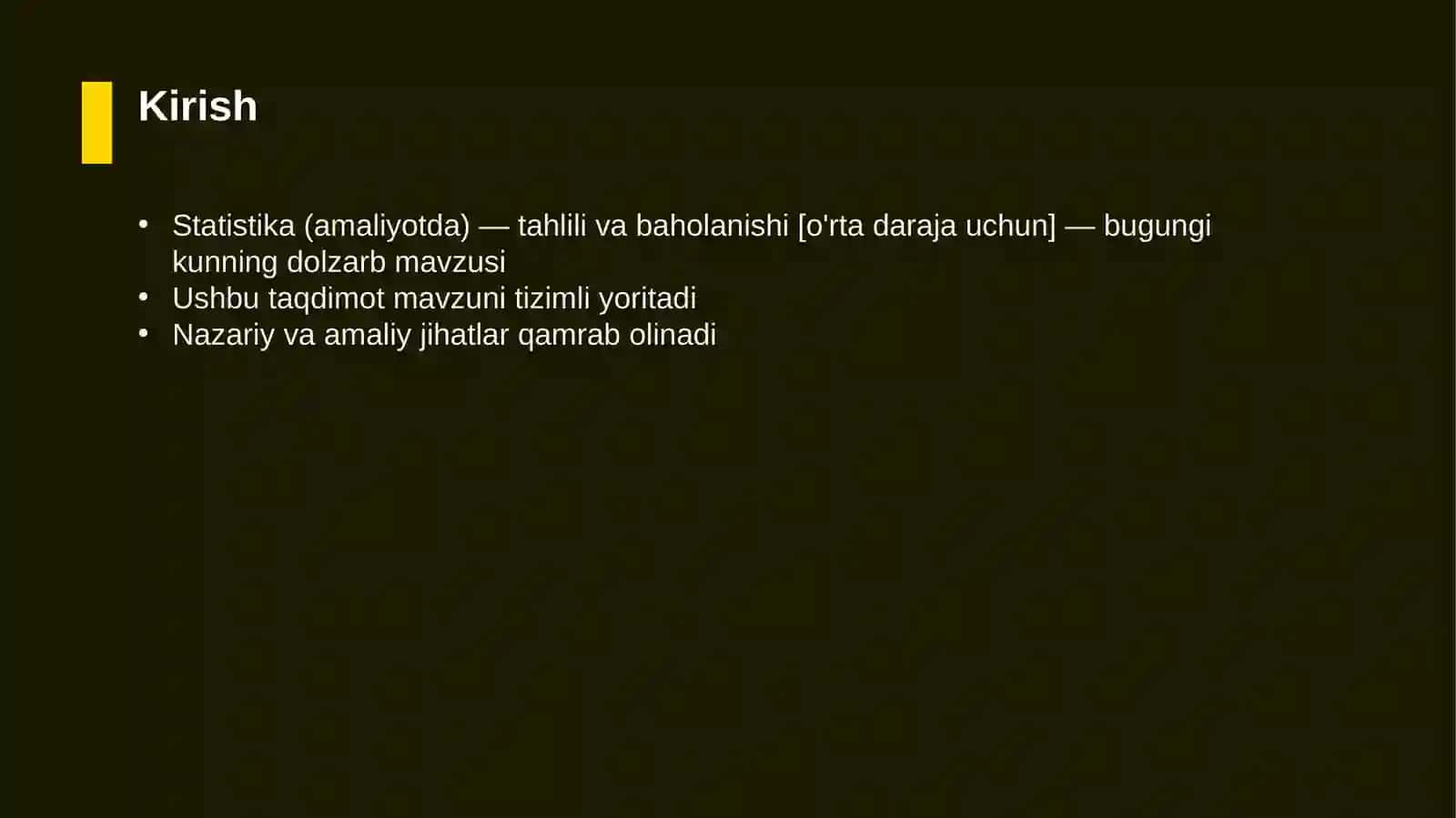Statistika (amaliyotda) — tahlili va baholanishi [o'rta daraja uchun] 3