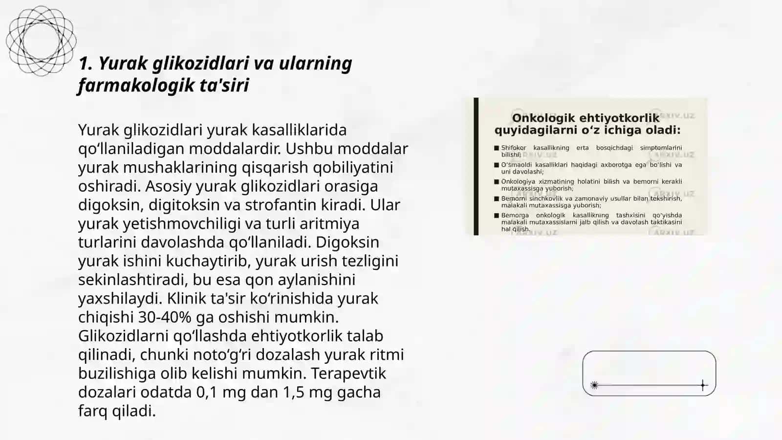 Yurak gilikozidlari,aritmiyaga qarshi, toj tomirlar yetishmovchiligida qo'llaniladigan gipotenziv,gipertinziv diuretik dori preparatlari 3