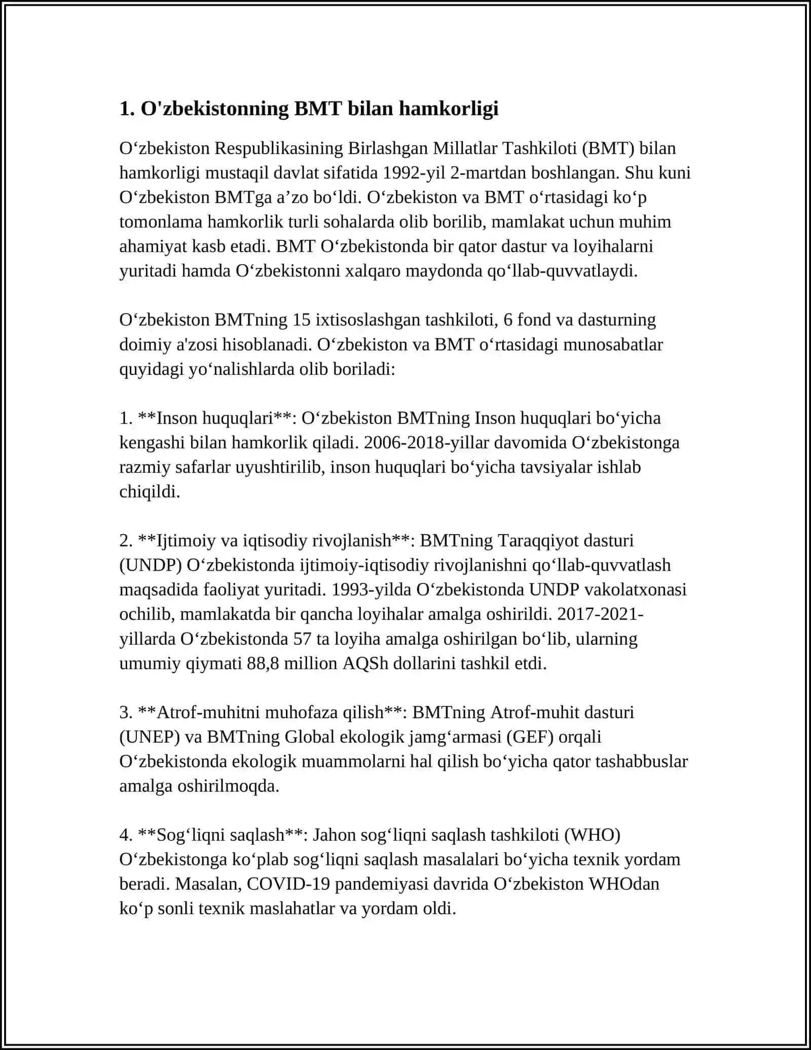 OZBEKISTON XALQARO TASHKILOTLAR BILAN HAMKORLIK ALOQALARI 3
