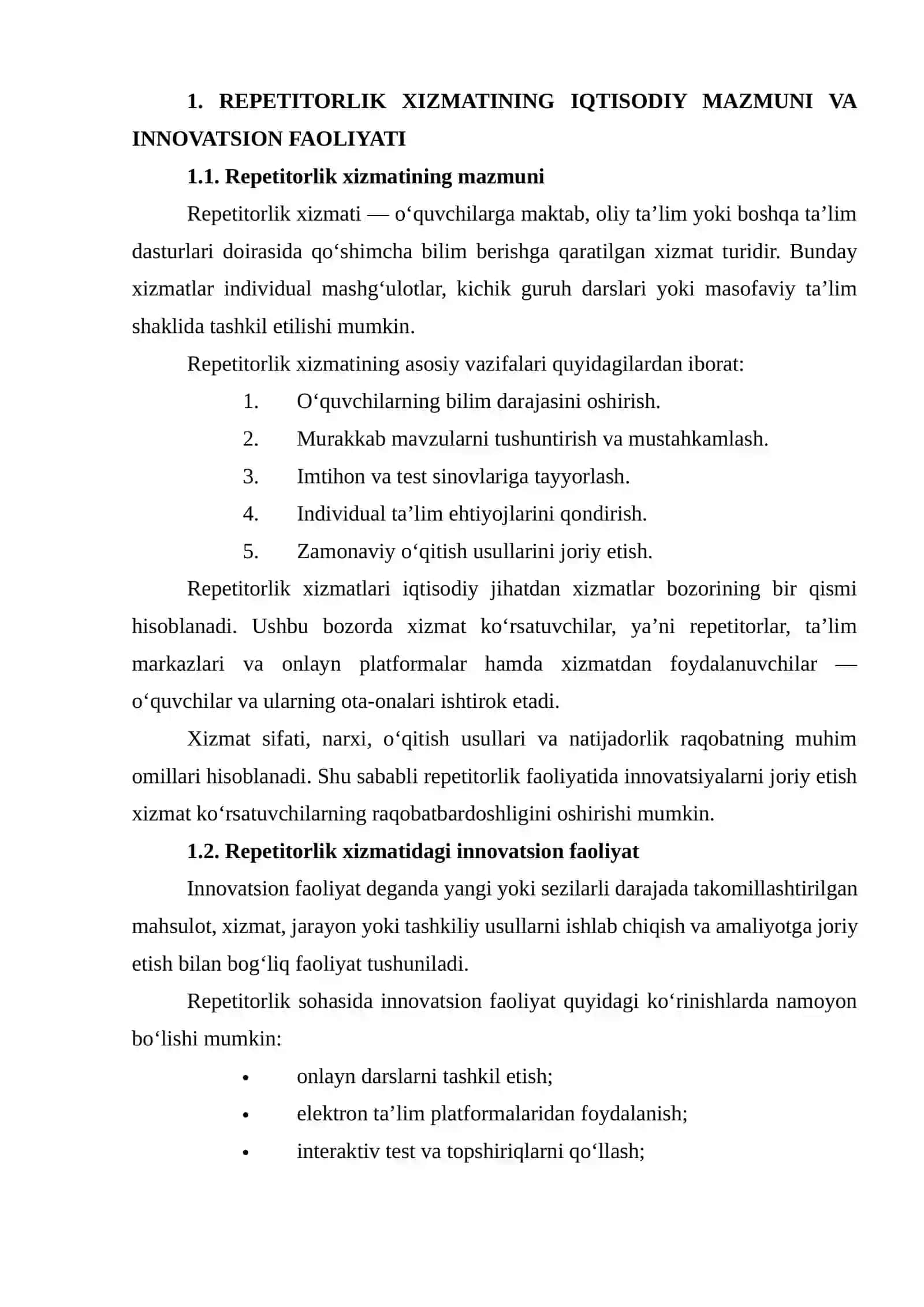 Repetitorlik xizmati innovatsion faoliyati ulushini aniqlash bo‘yicha statistik tuzatish dasturini ishlab chiqish 3