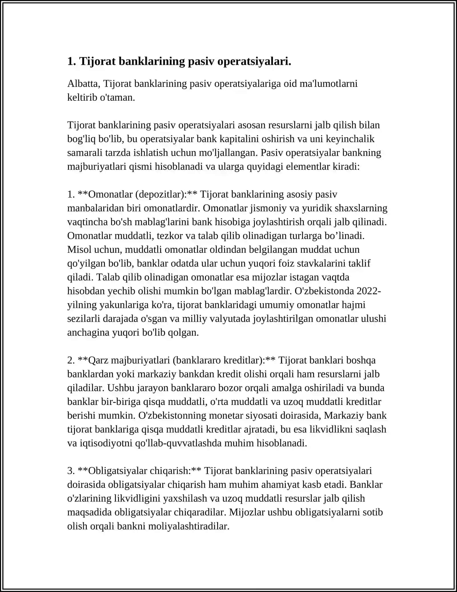 TIJORAT BANKLARIDA QIMMATLI QOG'OZLAR BILAN PASSIV OPERATSIYALARNI HISOBGA OLISH 3