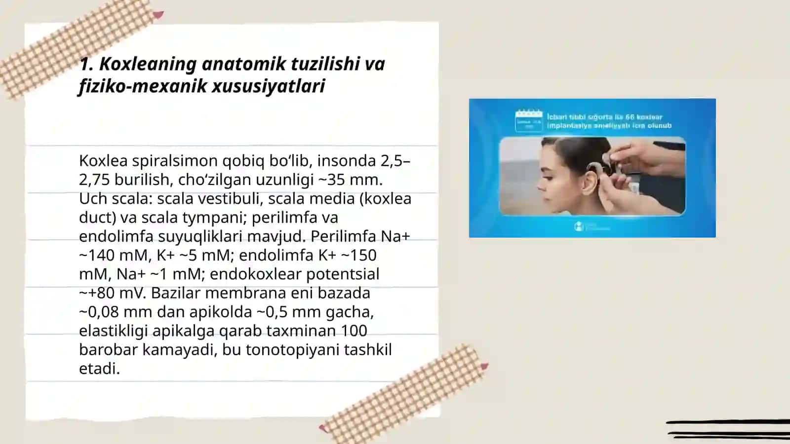 Koxlear apparat va uning xususiyatlari 3