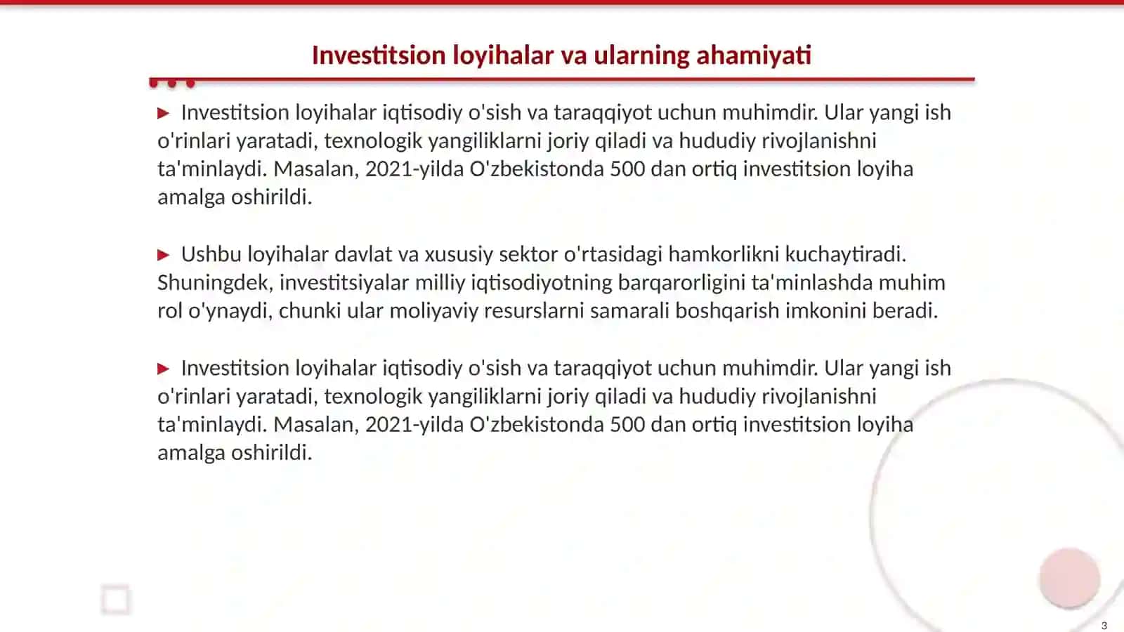 Investitsion loyihalarni òz mablaģlari hisobidan moliyalashtirish 3