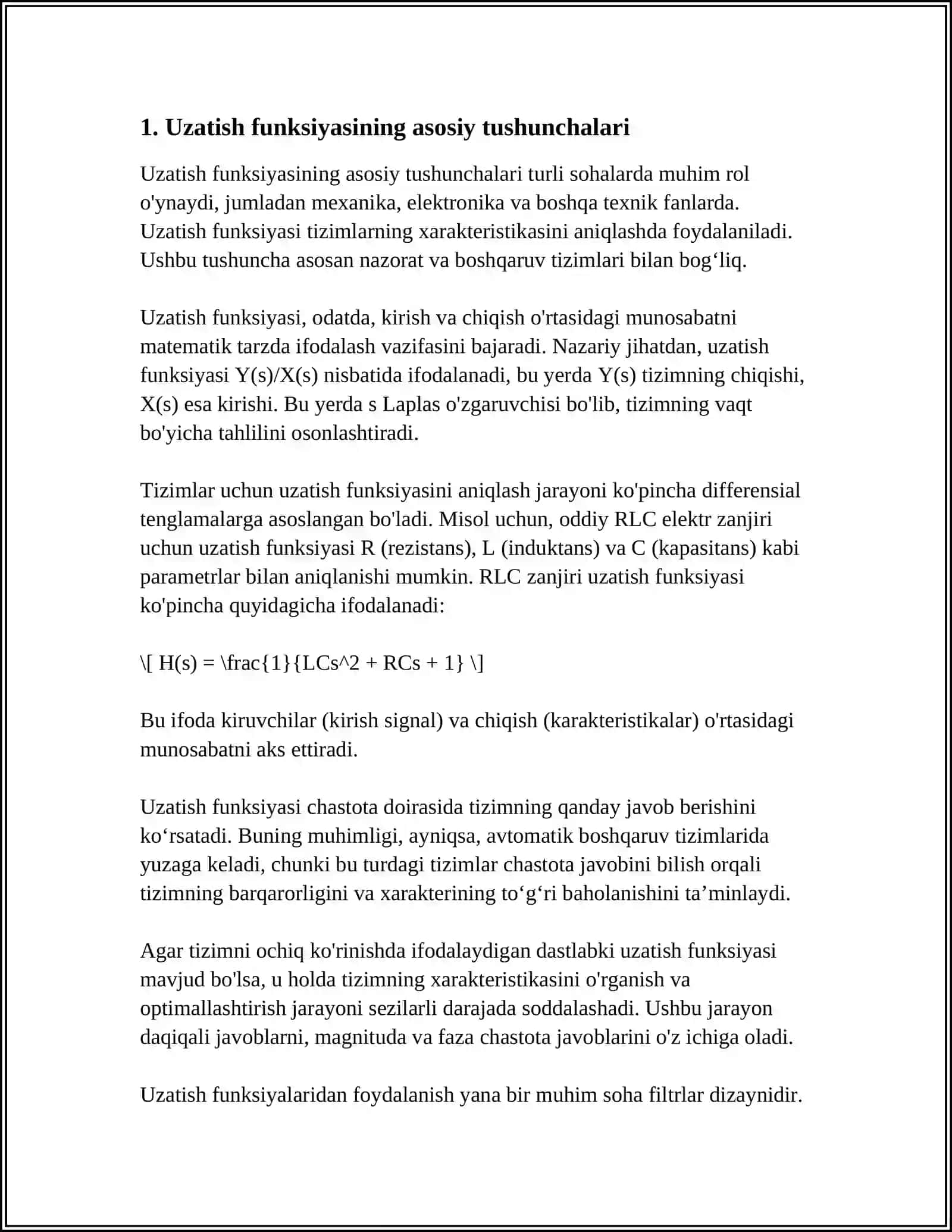 OBYEKTNING CHASTOTALI XARAKTERISTIKALARI BO‘YICHA UZATISH FUNKSIYASINI ANIQLASH 3