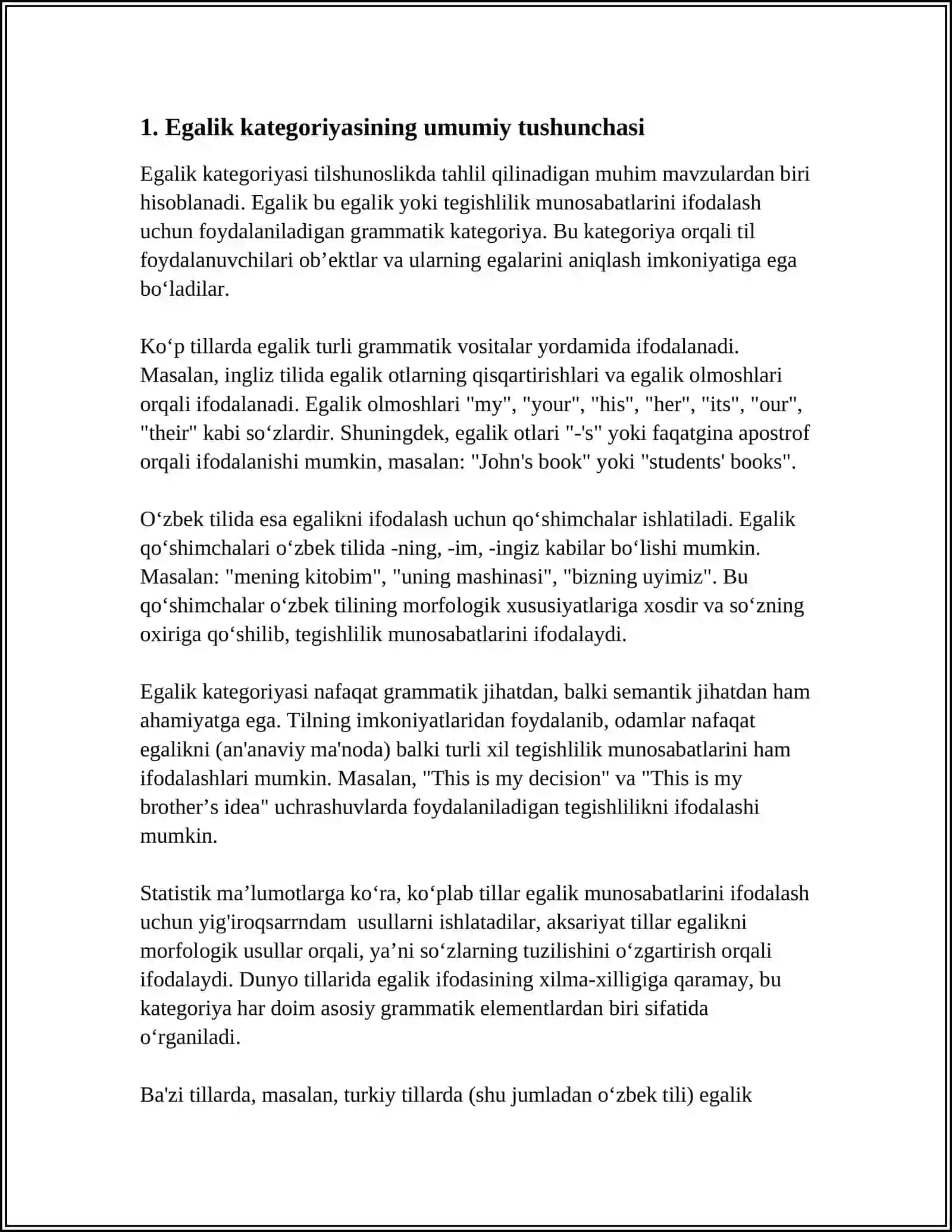 O'ZBEK TILSHUNOSLIGIDA EGALIK KATEGORIYASINING O‘RGANILISHI 3
