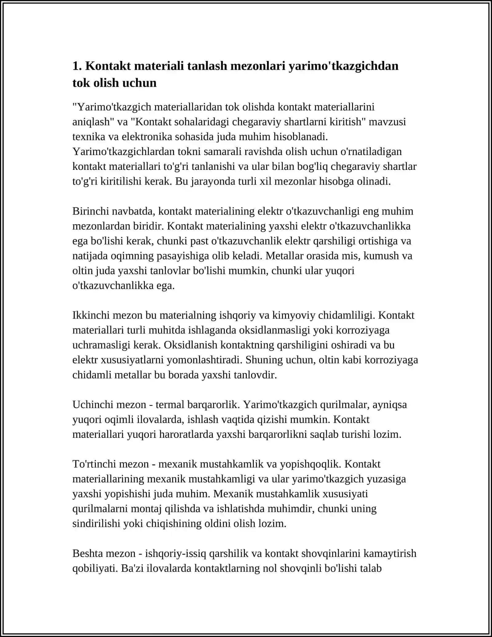 YARIMO'TKAZGICH MATERIALLARIDAN TOK OLISHDA KONTAKT MATERIALLARINI ANIQLASH.KONTAKT SOHALARIDAGI CHEGARAVIY SHARTLARNI KIRITISH 3