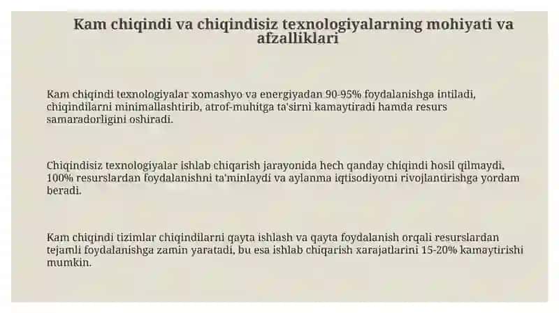 Kam chiqindi va chiqindisiz texnologiyalar 3