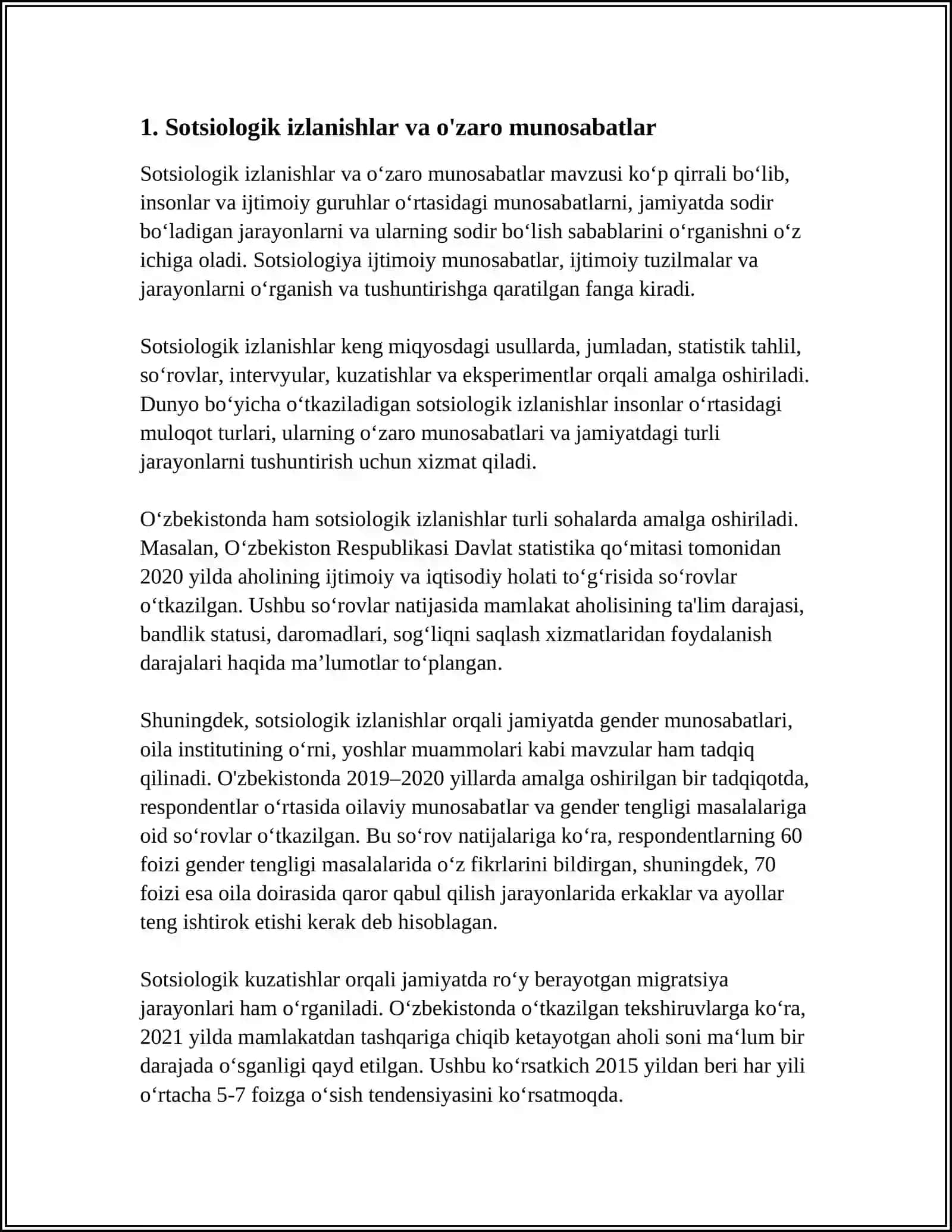 Sotsiologik izlanishlar va o'zaro munosabatlar 3