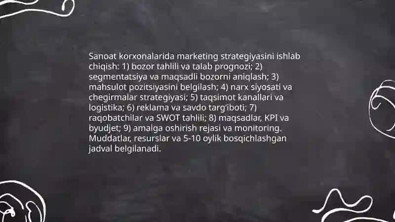 Sanoat korxonalarida marketing strategiyasini ishlab chiqish 3
