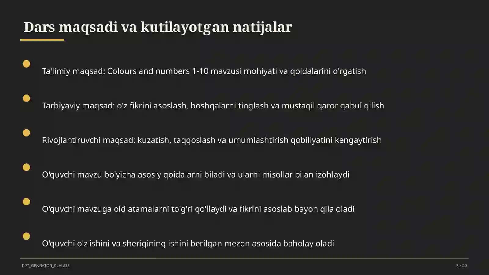 Colours and numbers 1-10 (1-sinf) 3