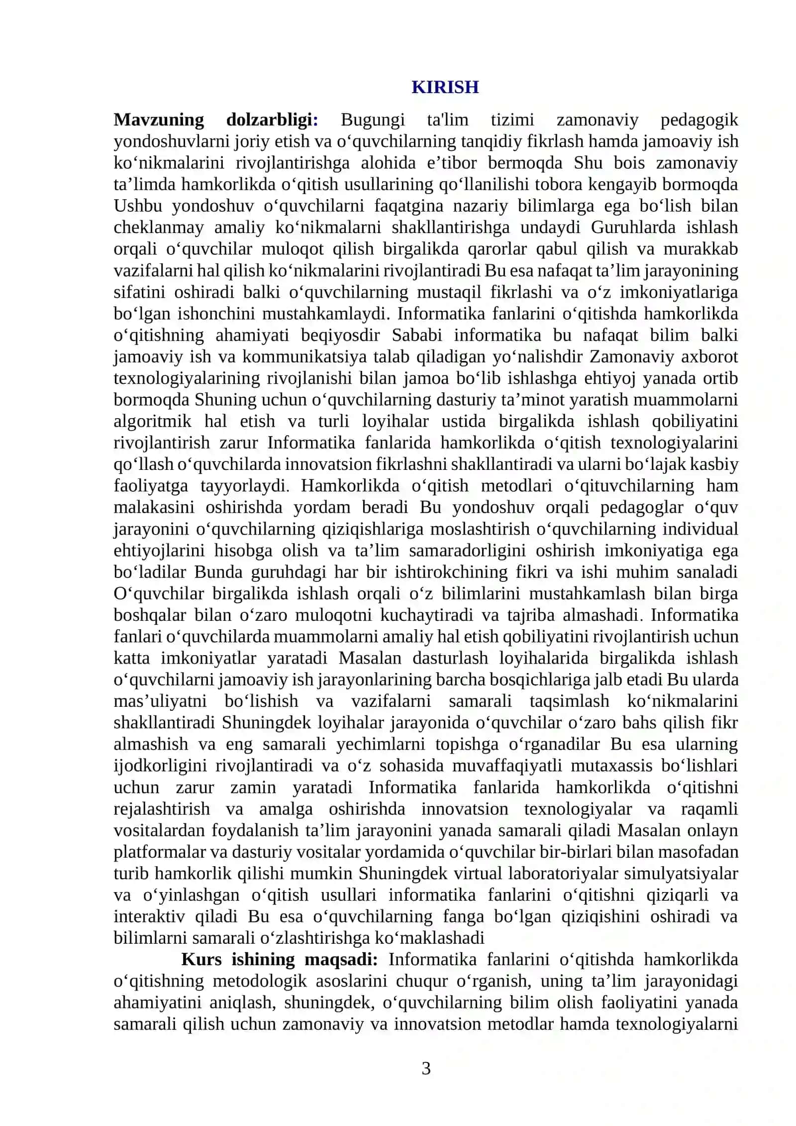 INFORMATIKA FANLARINI OQITISHDA HAMKORLIKDA OQITISHNI REJALASHTIRISH 3
