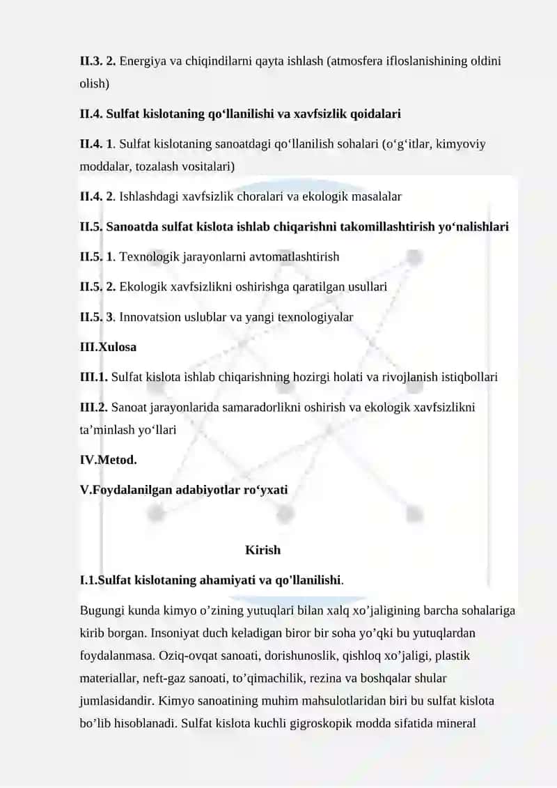Sanoatda sulfat kislota olinish usullari va xossalari 3