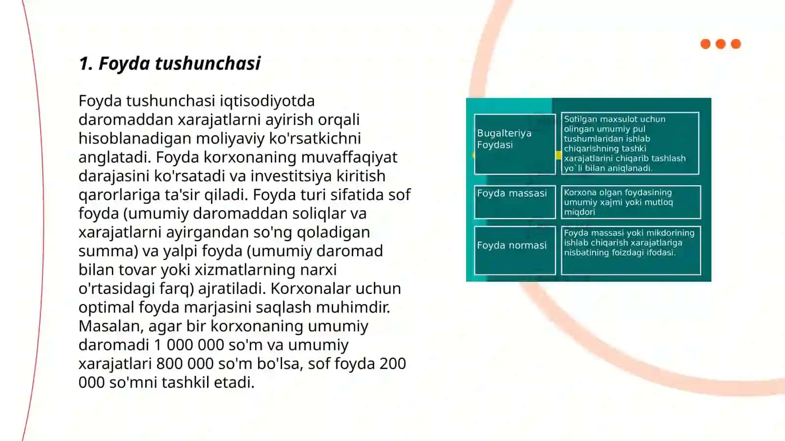 Foydaning mazmuni. Foyda normasi va massasi 3