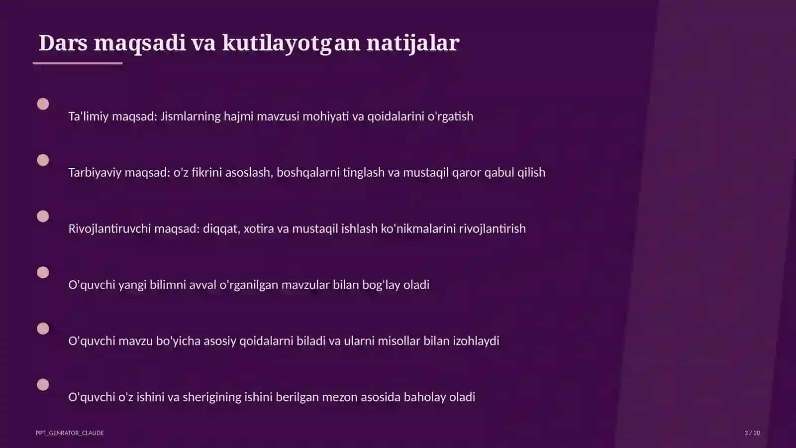 Jismlarning hajmi (11-sinf) 3