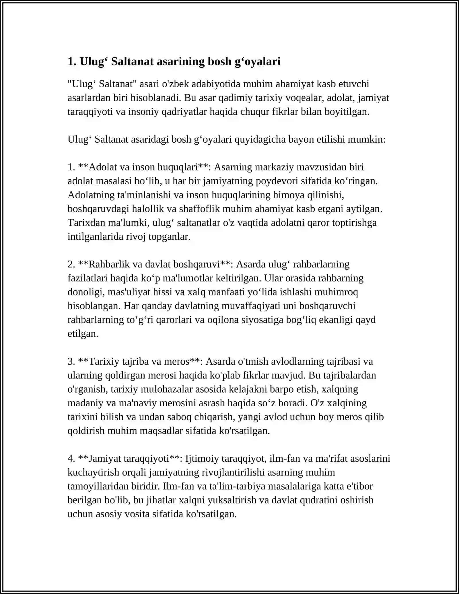 MUHAMMADALI AHMEDOVNING " ULUGʻ SALTANAT " ASARI BOʻYICHA REFERAT 3