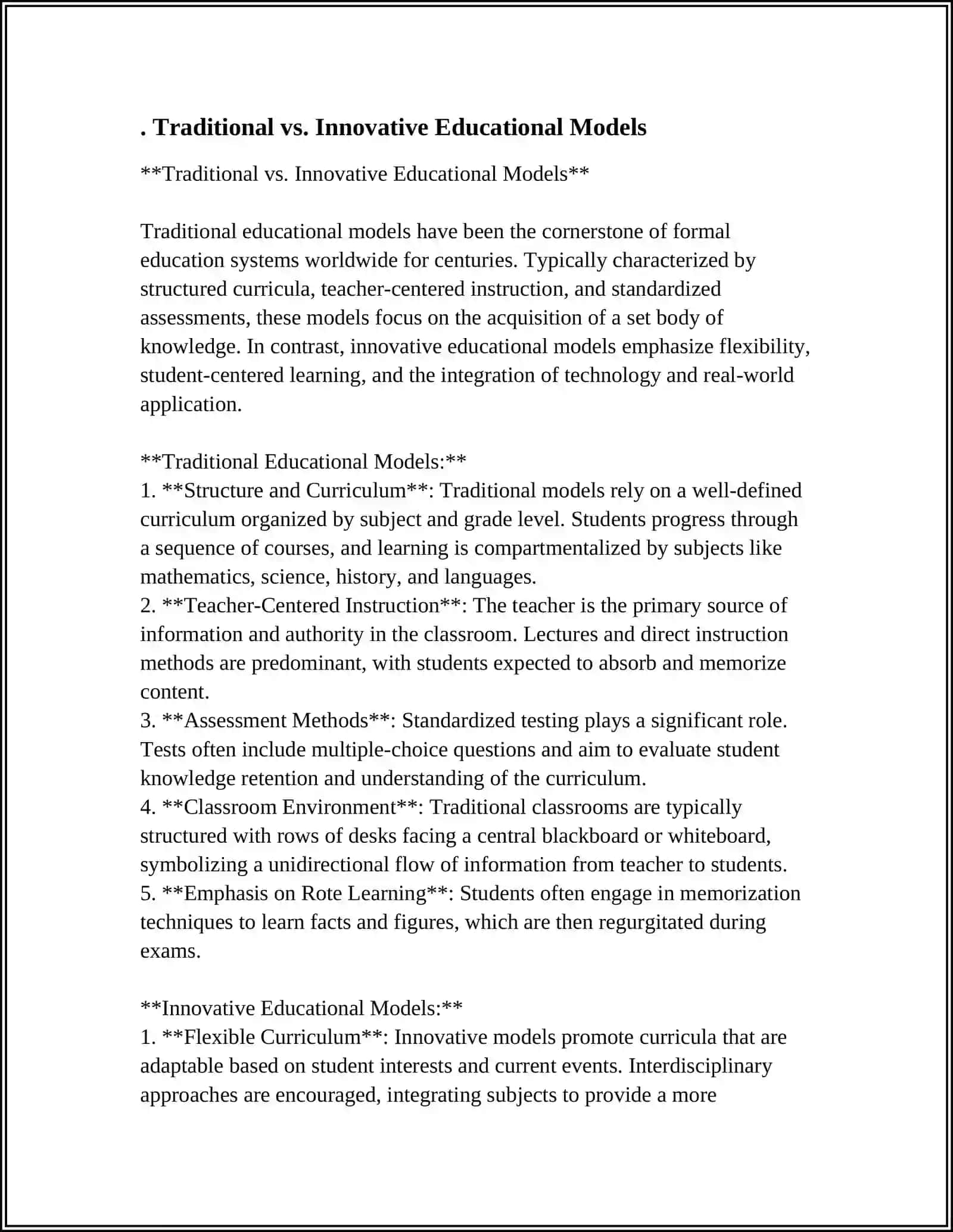 TRADITIONAL AND INNOVATIVE MODELS 3