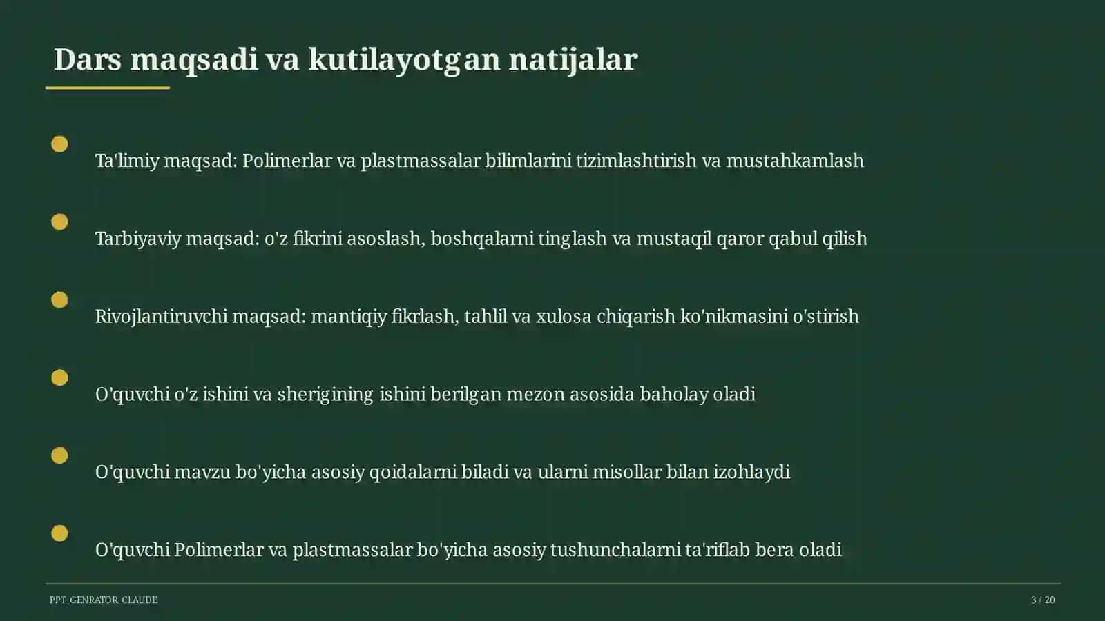 Polimerlar va plastmassalar (11-sinf) 3
