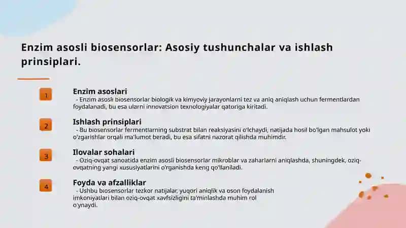 Fermentli biosensorlar va ularning oziq-ovqat sanoatida ishlatilishi 3