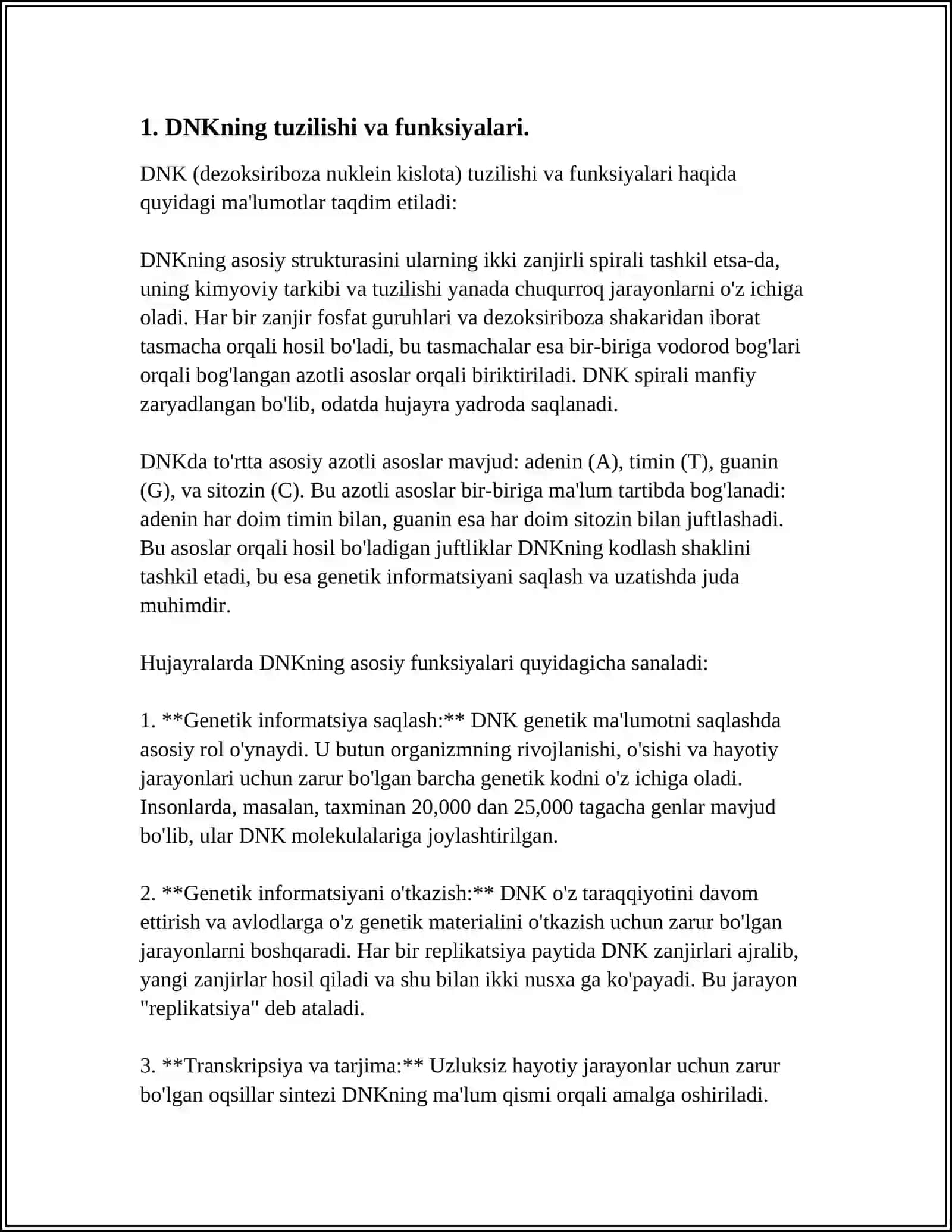 DNK NING OQSIL BIOSINTEZIDAGI ROLI.GENETIK INJENERIYA 3