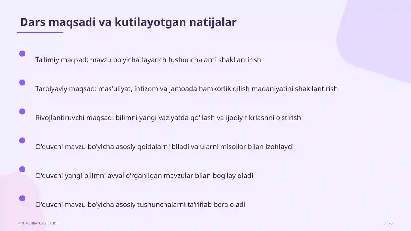 Sinf soati va tarbiyaviy tadbirlar (1–11) 3