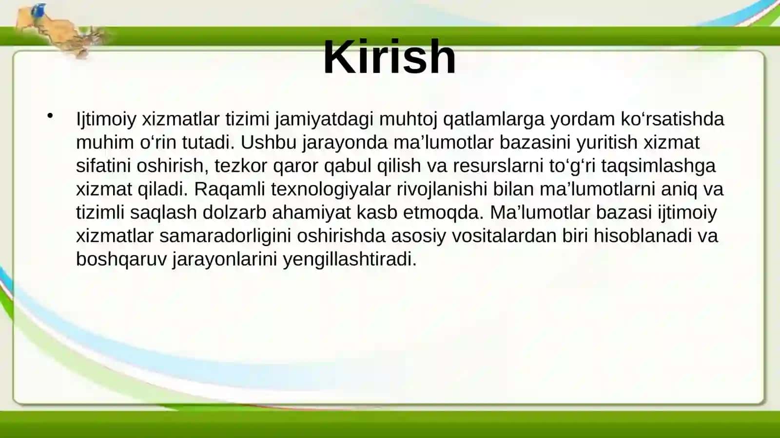 Ijtimoiy xizmatlar jarayoni ma’lumotlar bazasini yuritishning ahamiyati 3