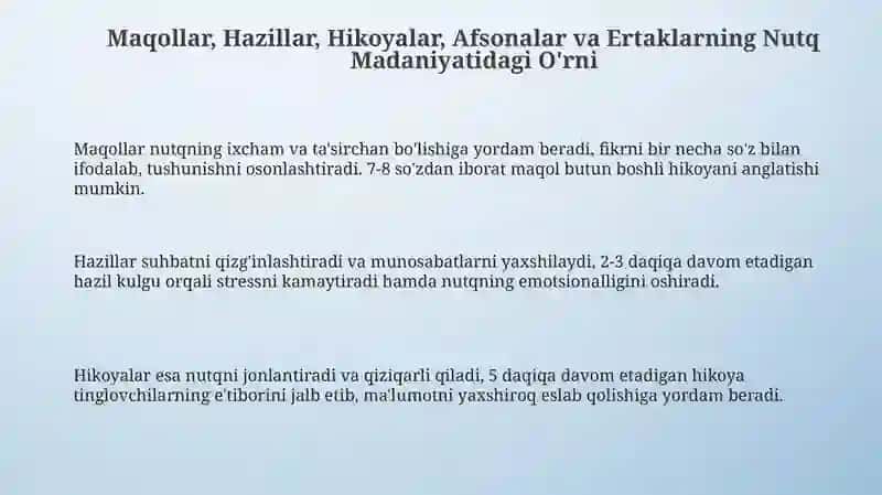 Maqol, latifa, hikoya, afsona va ertaklarning nutq madaniyatidagi ahamiyati 3