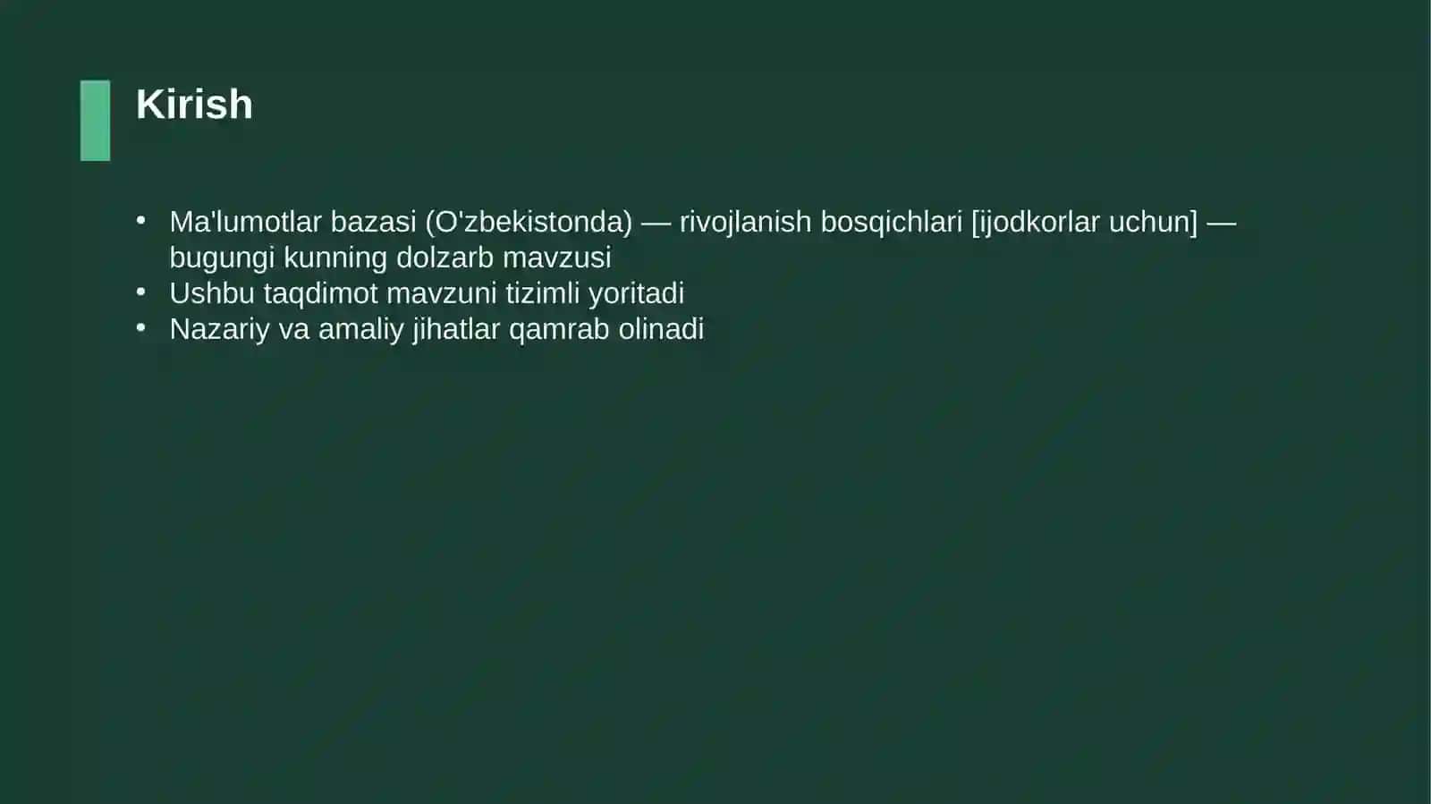 Ma'lumotlar bazasi (O'zbekistonda) — rivojlanish bosqichlari [ijodkorlar uchun] 3