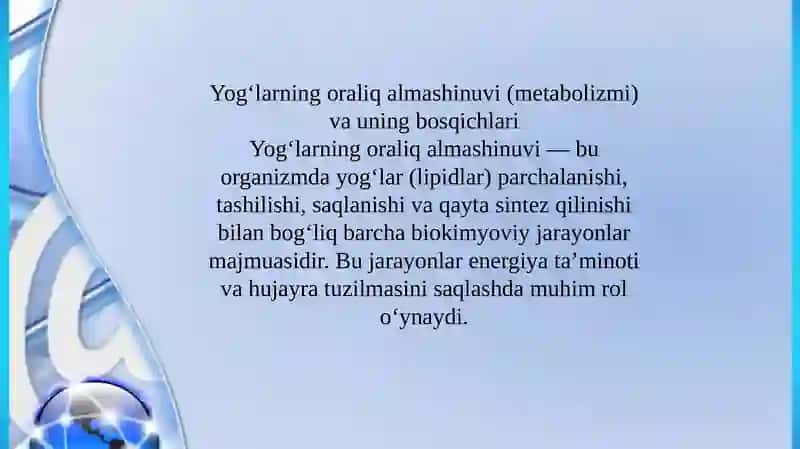 Yogʻlarni oraliq almashinuvi 3