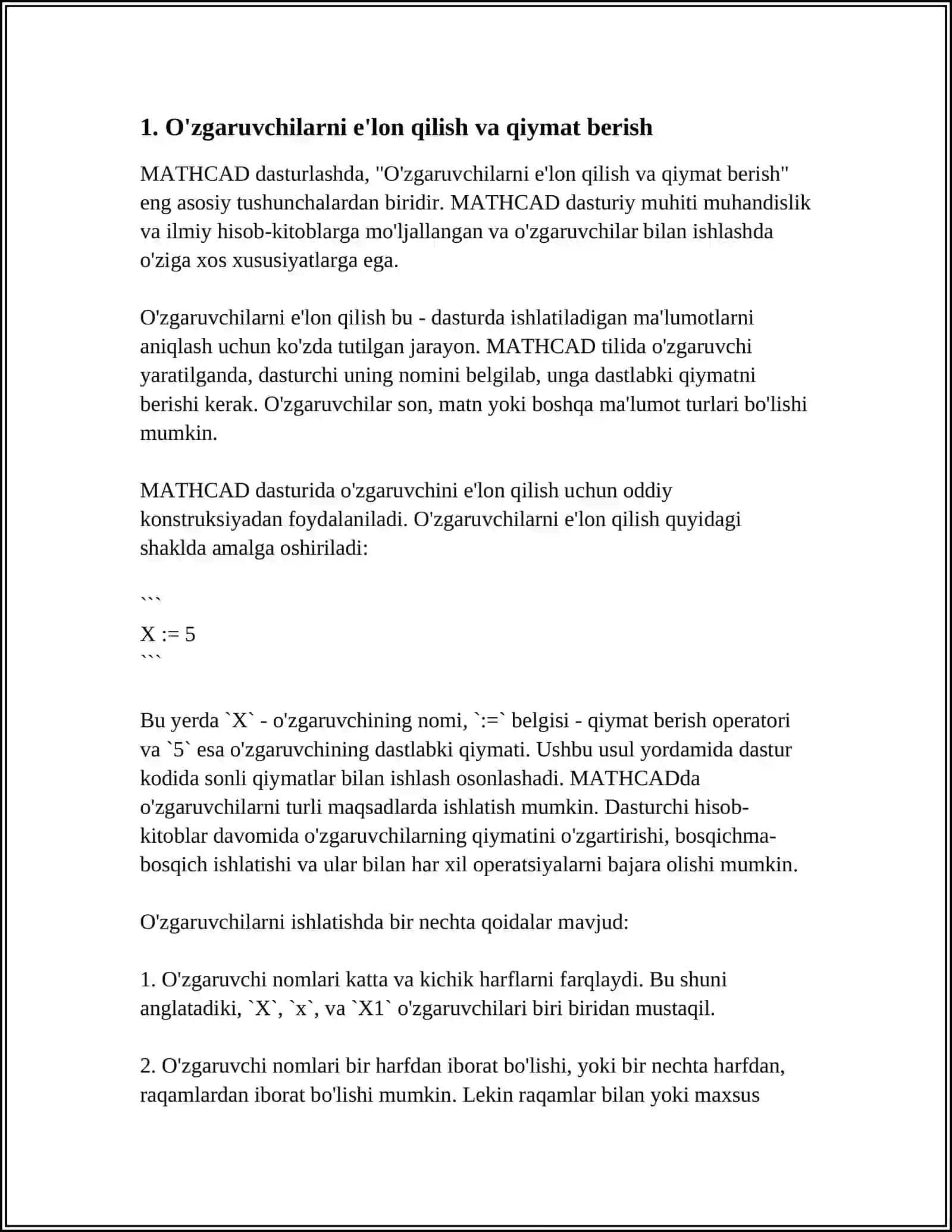 MATHCAD DASTURLASH ELEMENTLARI 3