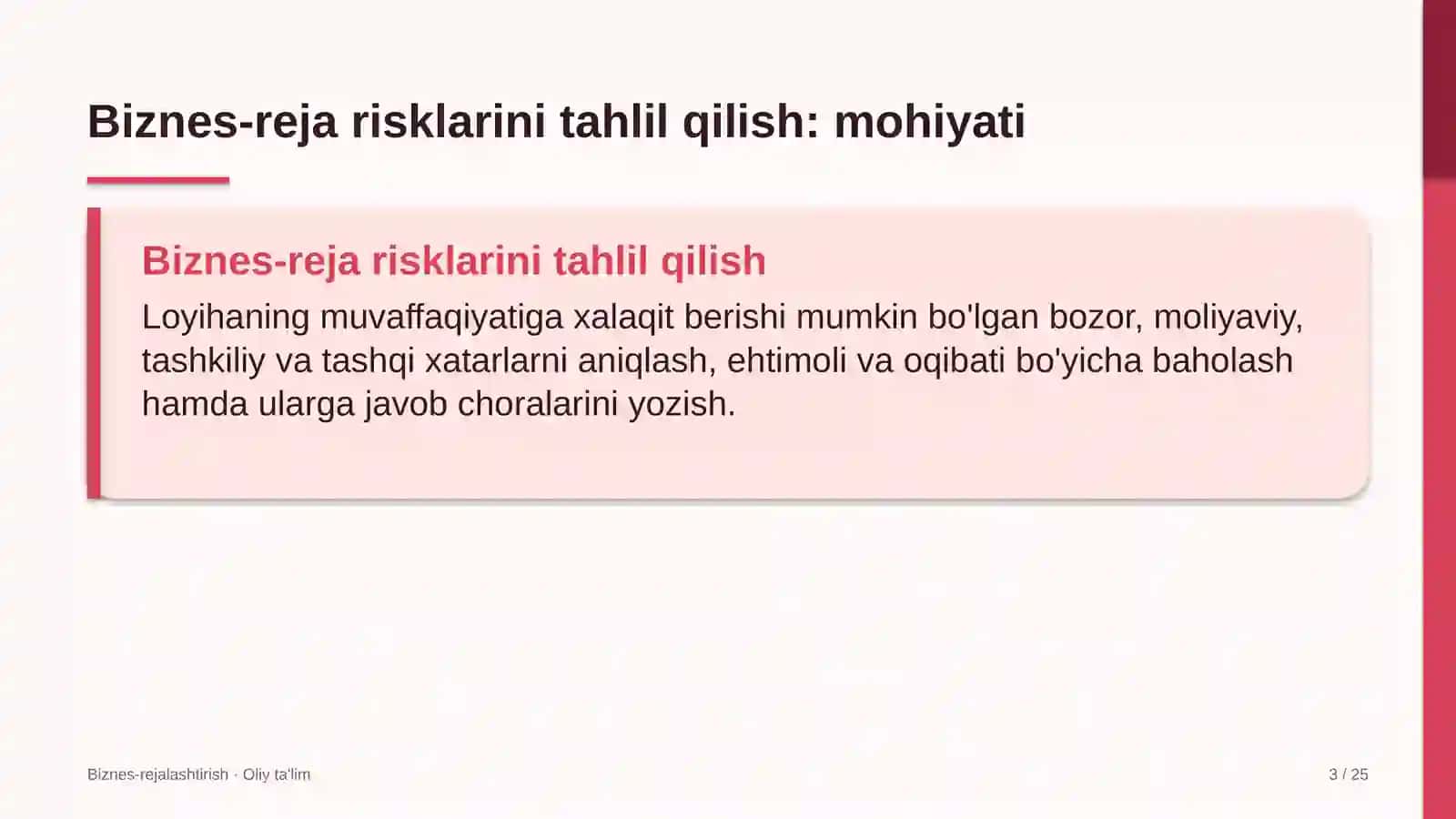 umumiy ovqatlanish korxonalarida biznes reja risklarini tahlil qilish 6578 3
