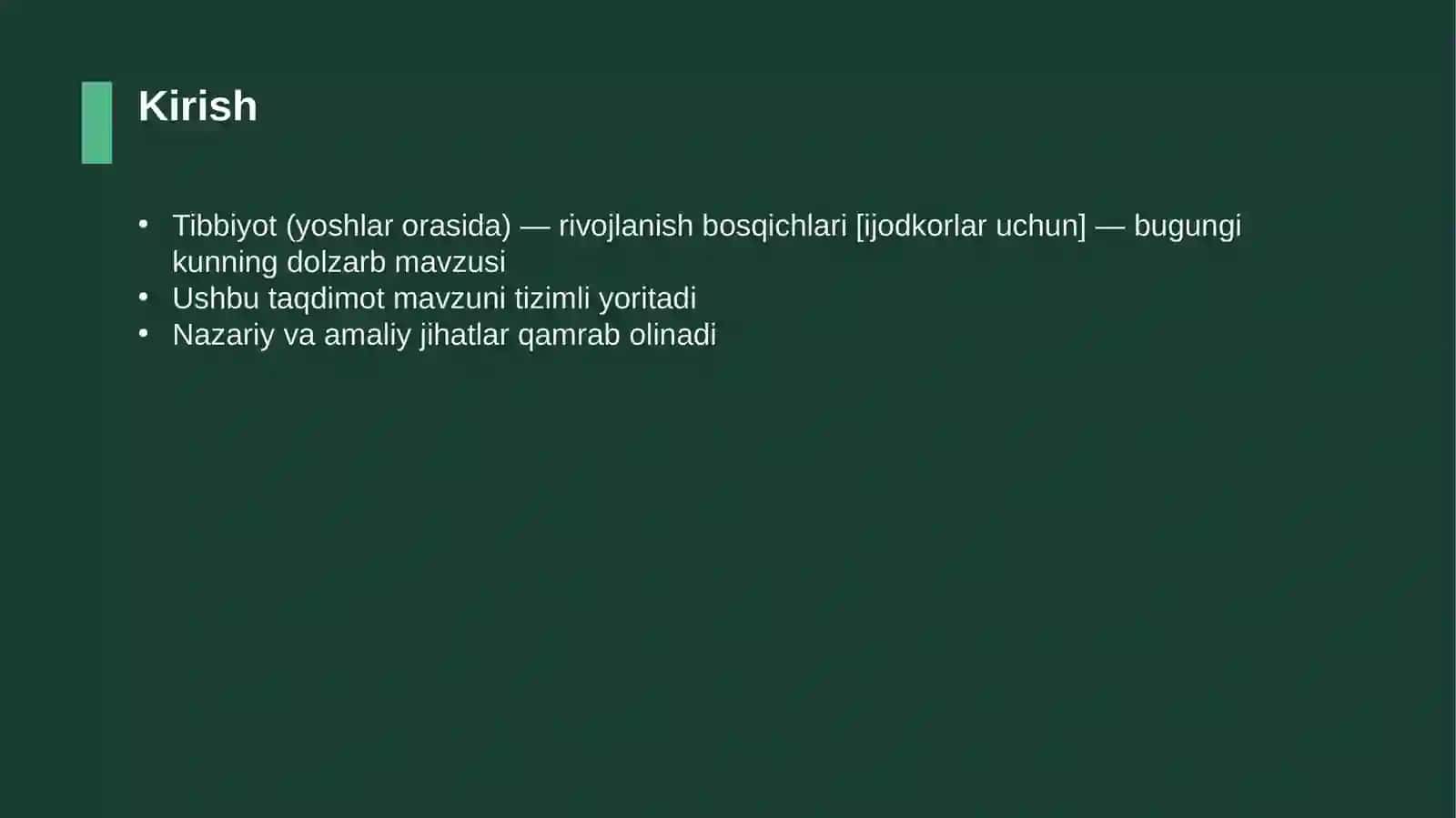 Tibbiyot (yoshlar orasida) — rivojlanish bosqichlari [ijodkorlar uchun] 3